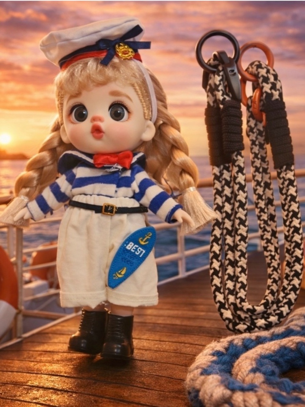 Sailor Doll Keychain – Blue & White Nautical Kids Toy
